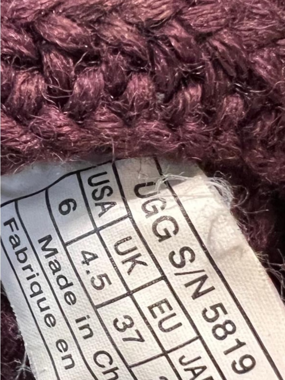 UGG Burgundy Knit Ankle Boots